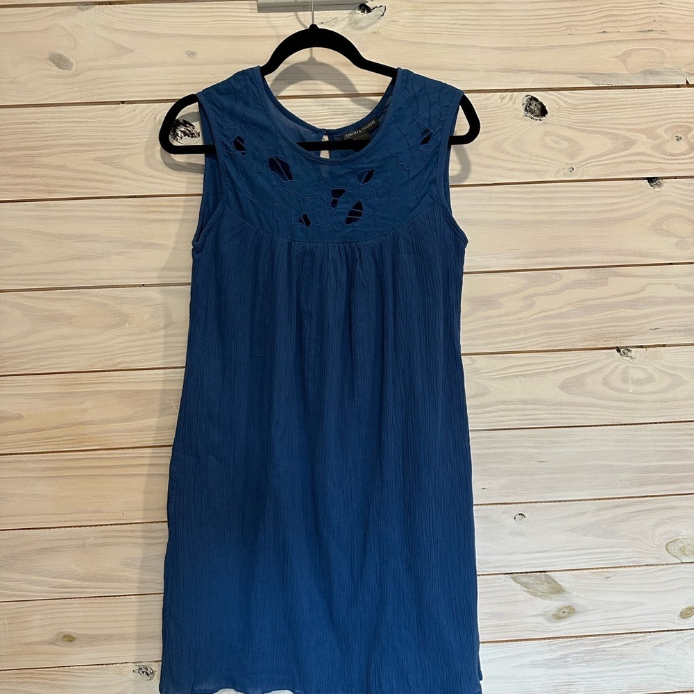 Chelsea & Theodore Blue Textured Mini Dress